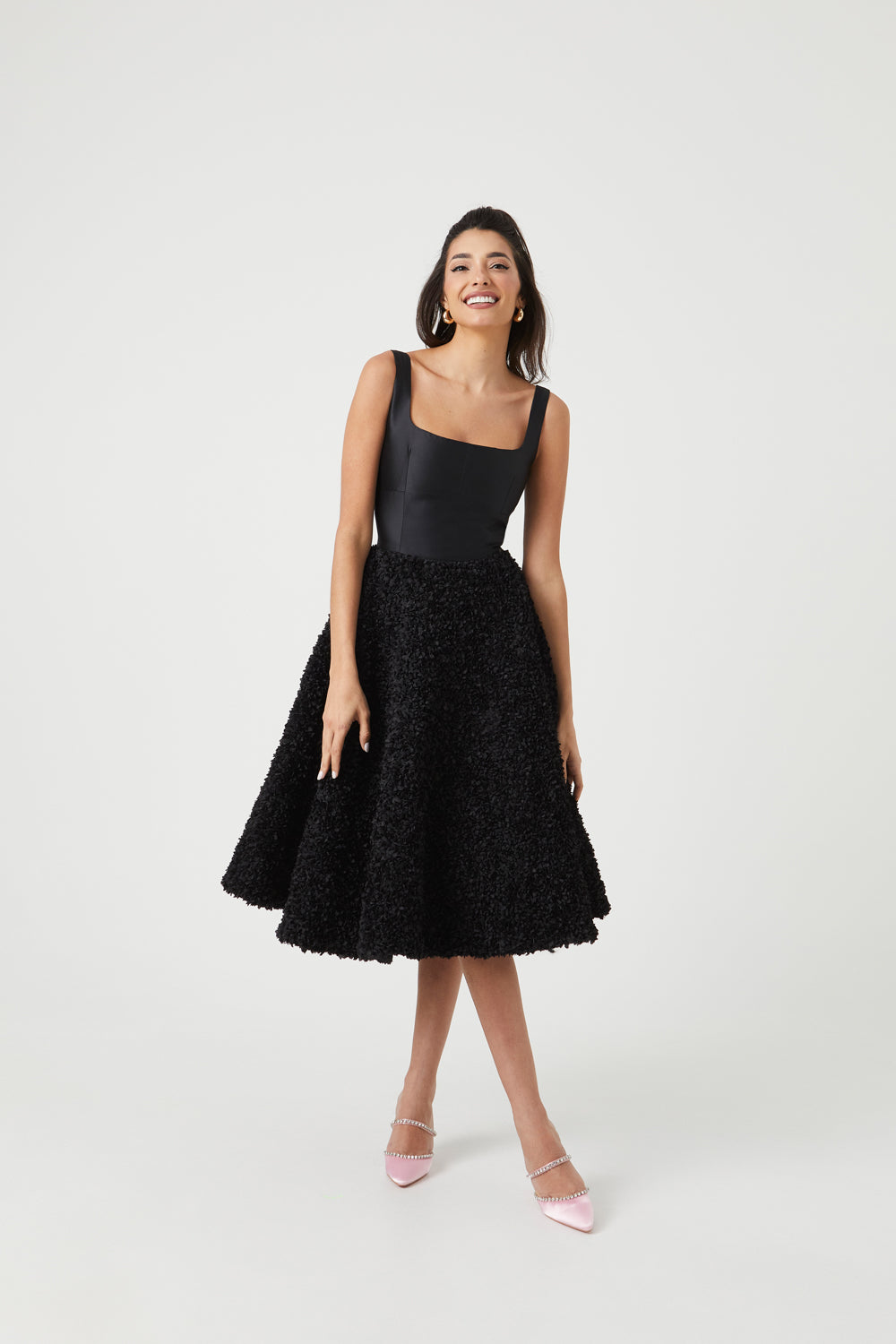 Camilla Petal Fabric Black Dress