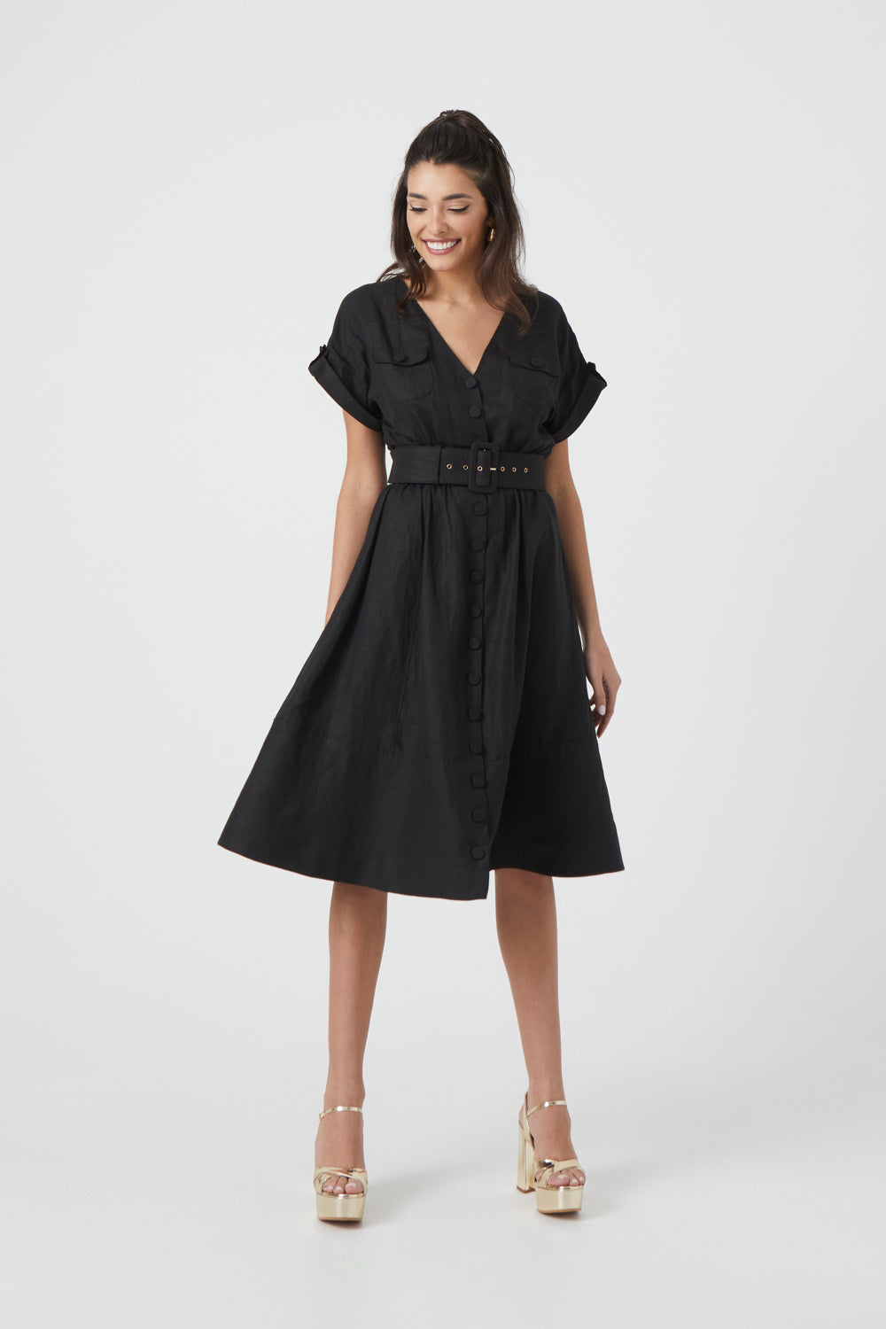 Shop Black Linen Midi Dress | La Poelette Shop Black Linen Midi Dress | La Poelette