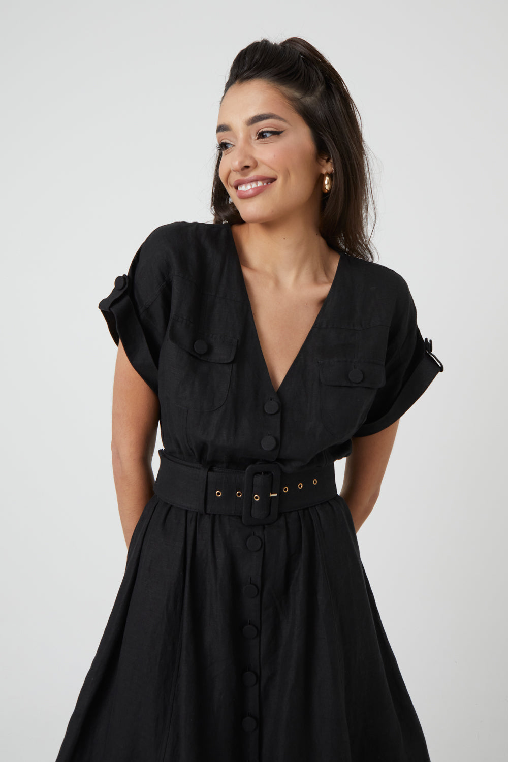 Shop Black Linen Midi Dress | La Poelette Shop Black Linen Midi Dress | La Poelette